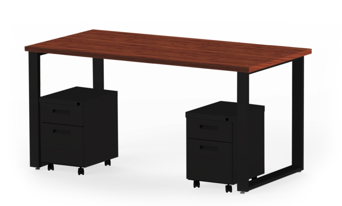 Arty006wybk 60 X 30 In. Desk & 2 Mobile Pedestals, Windsor Mahogany Laminate & Black Finish