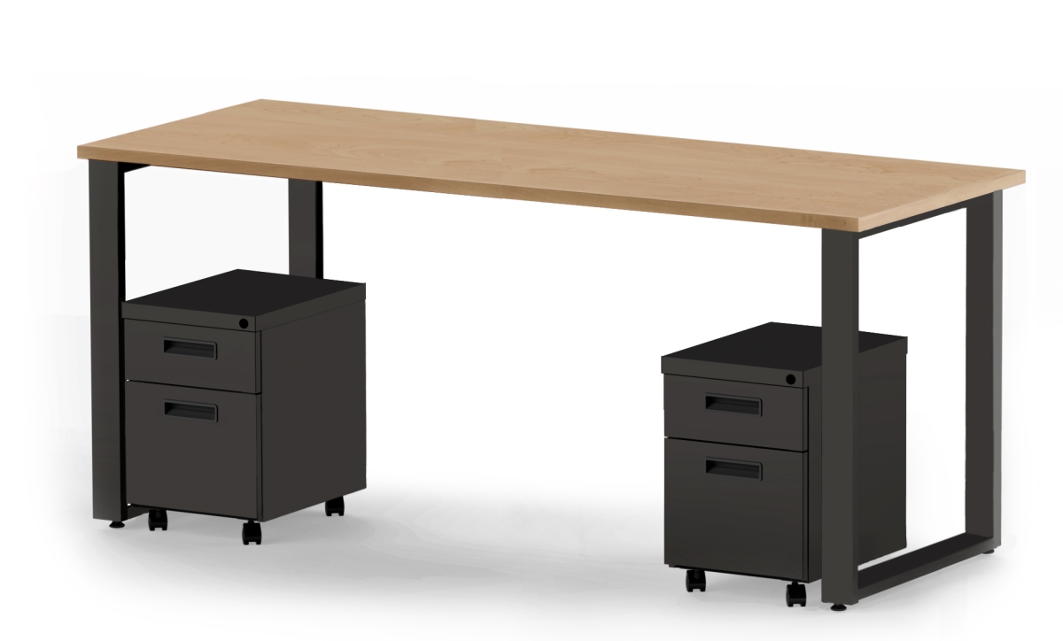 Arty007kmbk 72 X 24 In. Desk & 2 Mobile Pedestals, Kensington Maple Laminate & Black Finish