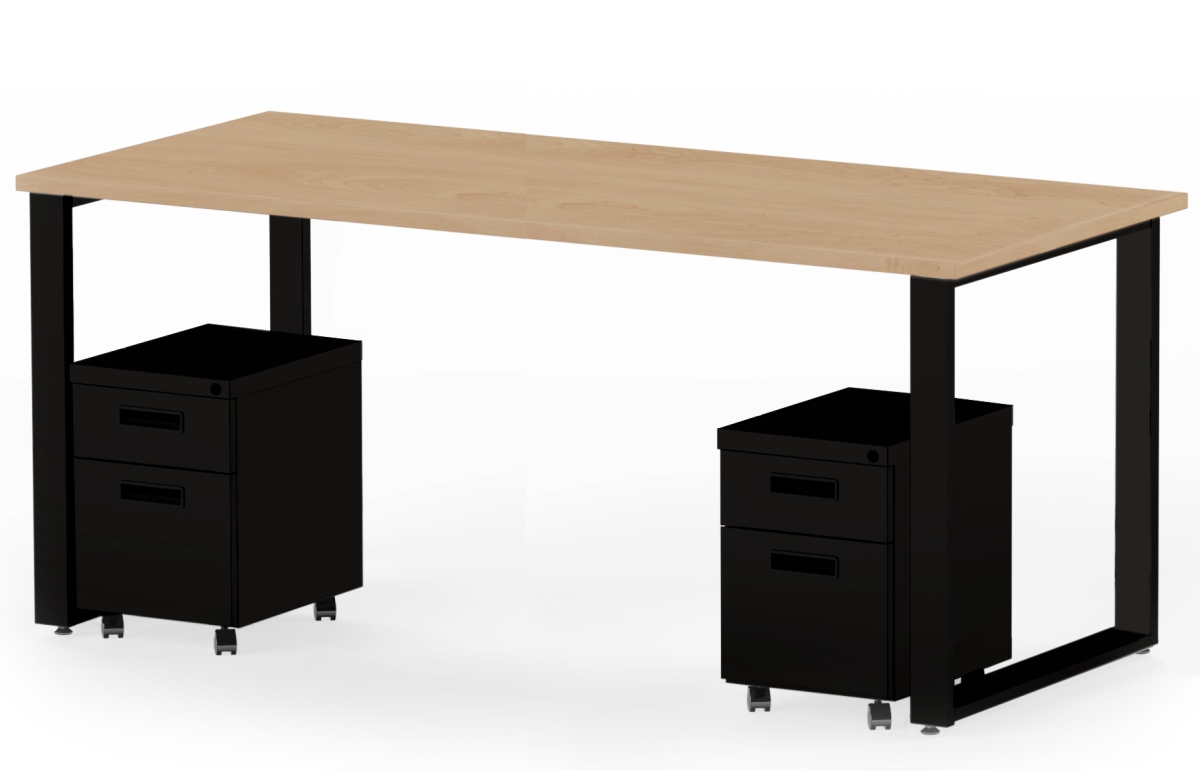 Arty008kmbk 72 X 30 In. Desk & 2 Mobile Pedestals, Kensington Maple Laminate & Black Finish