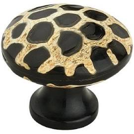 Ck083 1.3 In. Stone Pattern Round Black On Distressed Yellow Cabinet Knob, Pack Of 5
