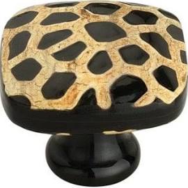 Ck132 1.37 In. Stone Pattern Flat Black On Distressed Yellow Cabinet Knob, Pack Of 5