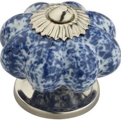 Ck313 1.7 In. Blue Blossom On White Cabinet Knob - Blue & White, Pack Of 5