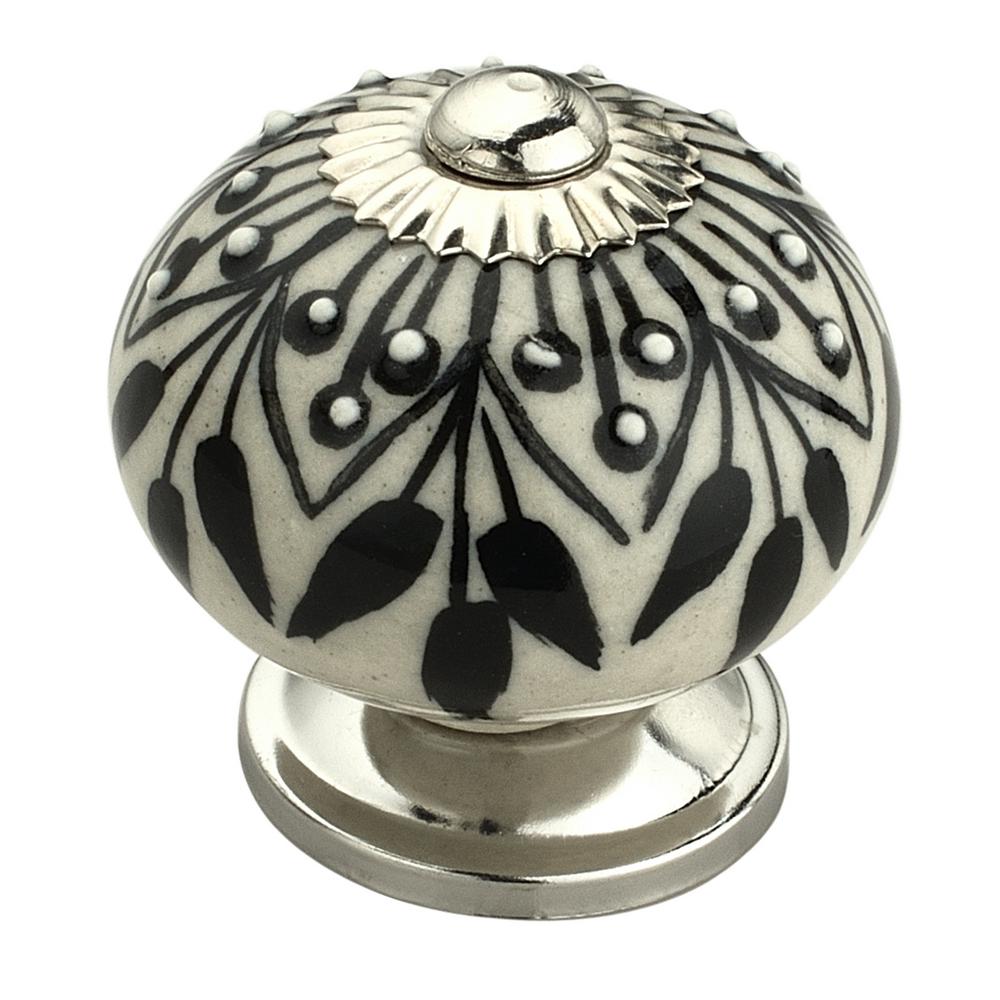 Ck339 1.6 In. Crystalled Black & Cream Cabinet Knob, Pack Of 5