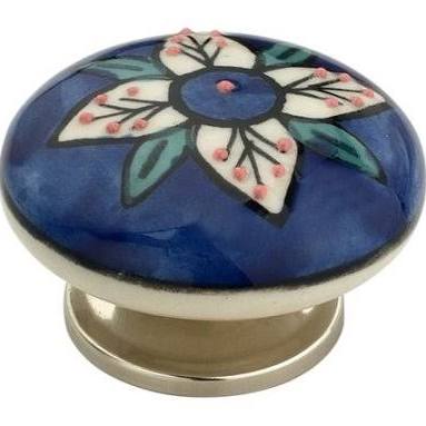 Ck344 1.77 In. Flowered Flat Blue & Multicolor Cabinet Knob, Pack Of 5