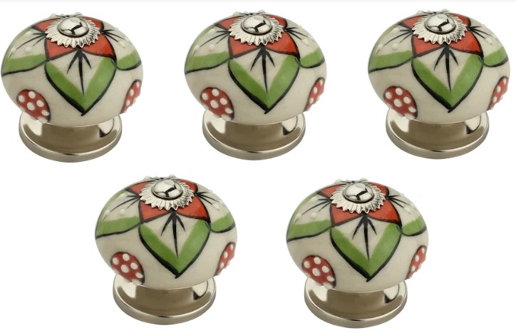 Ck335-5 1.6 In. Admiral White & Multicolor Cabinet Knob, Pack Of 5