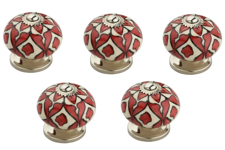 Ck329-5 1.62 In. Brown Leaves White & Brown Cabinet Knob, Pack Of 5