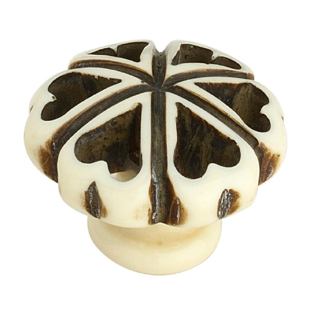 Ck108 1.37 In. Hand Crafted Resin Heart Cabinet Knob, Cream & Black - Pack Of 5