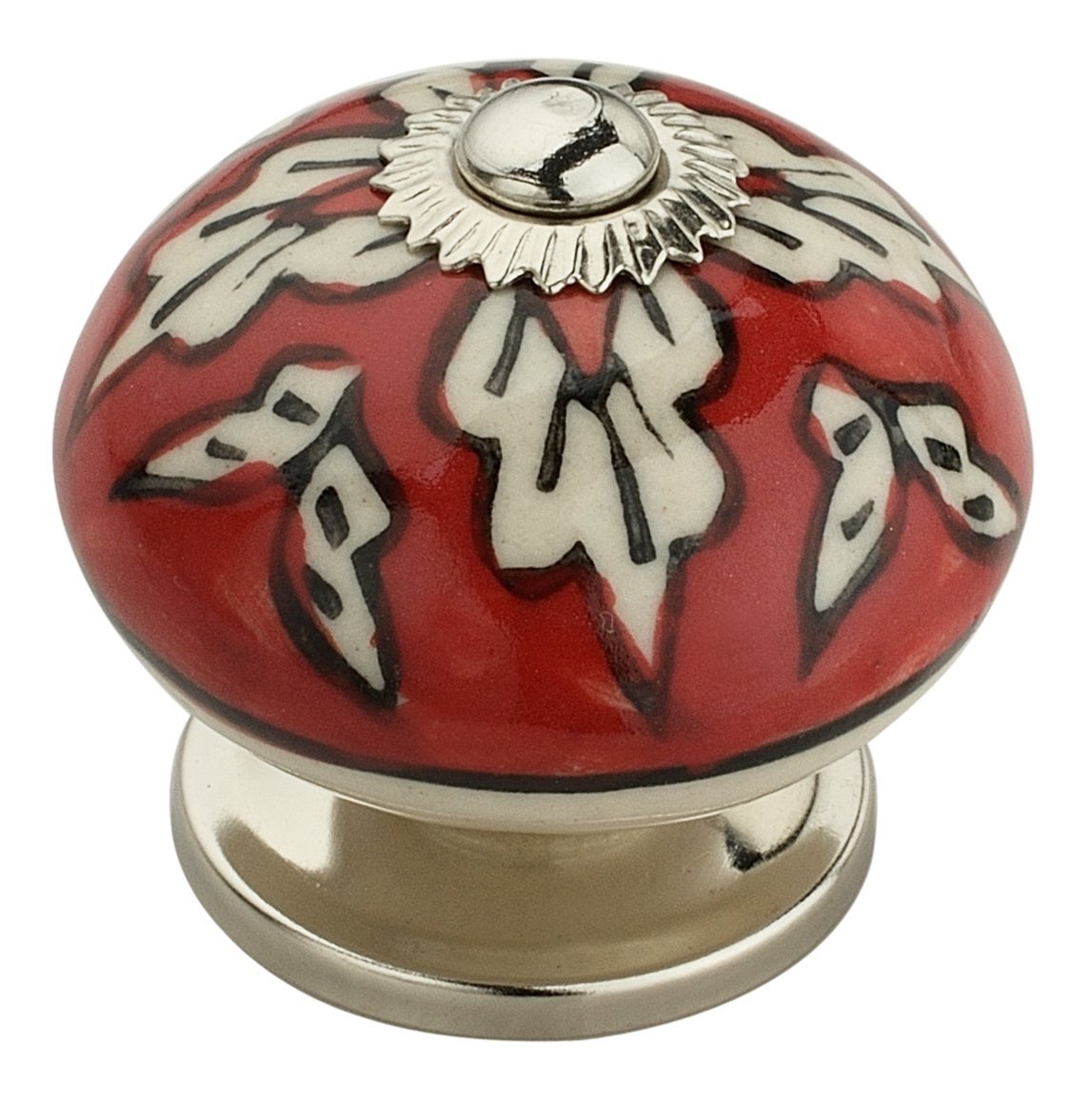 Ck312 1.6 In. Leaf On Red Cabinet Knob, White & Red - Pack Of 5