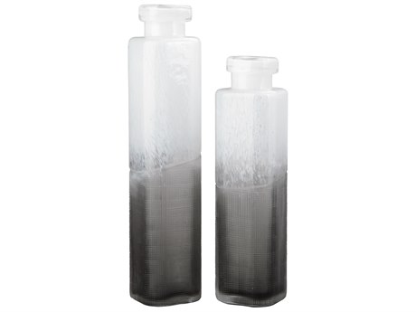 Yu-1010-15 Barlow Vases In White & Grey Glass, Set Of 2
