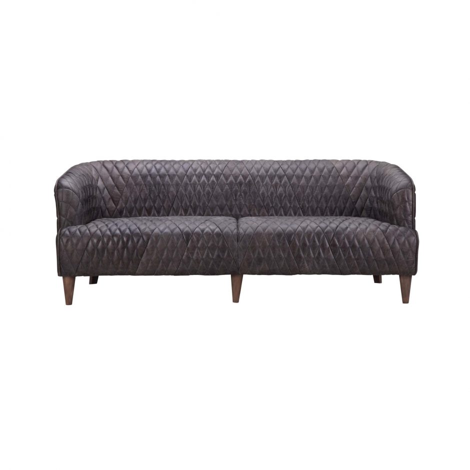 Pk-1077-47 Magdelan Tufted Antique Ebony Leather Sofa