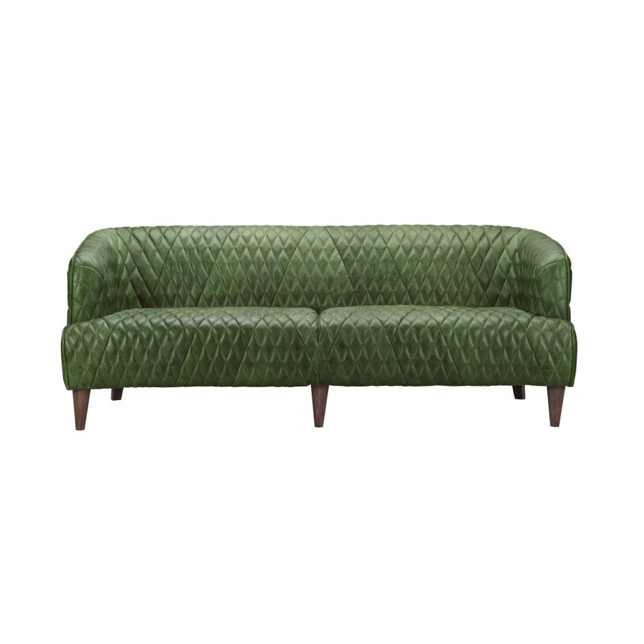 Pk-1077-27 Magdelan Tufted Emerald Leather Sofa, Dark Green