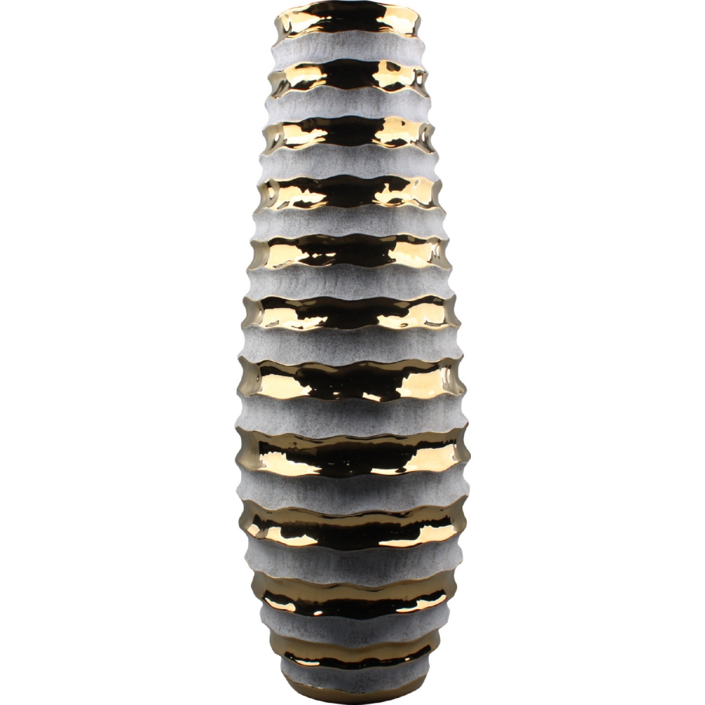 Qp-1002-32 Vog Vase - Gold & Cream Stripe - Small
