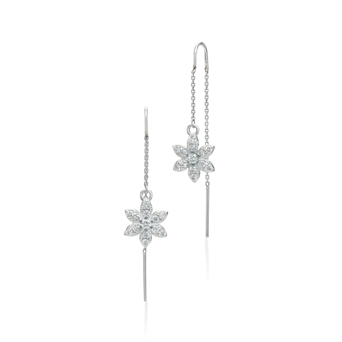 Lde1 0.52 Ct White Diamonds Moonflower Earrings In Sterling Silver