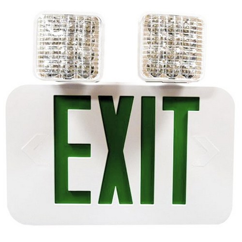 73468 Led Square Rotatable Head Combo Exit Emergency Light Remote Capable Green Led White Housing