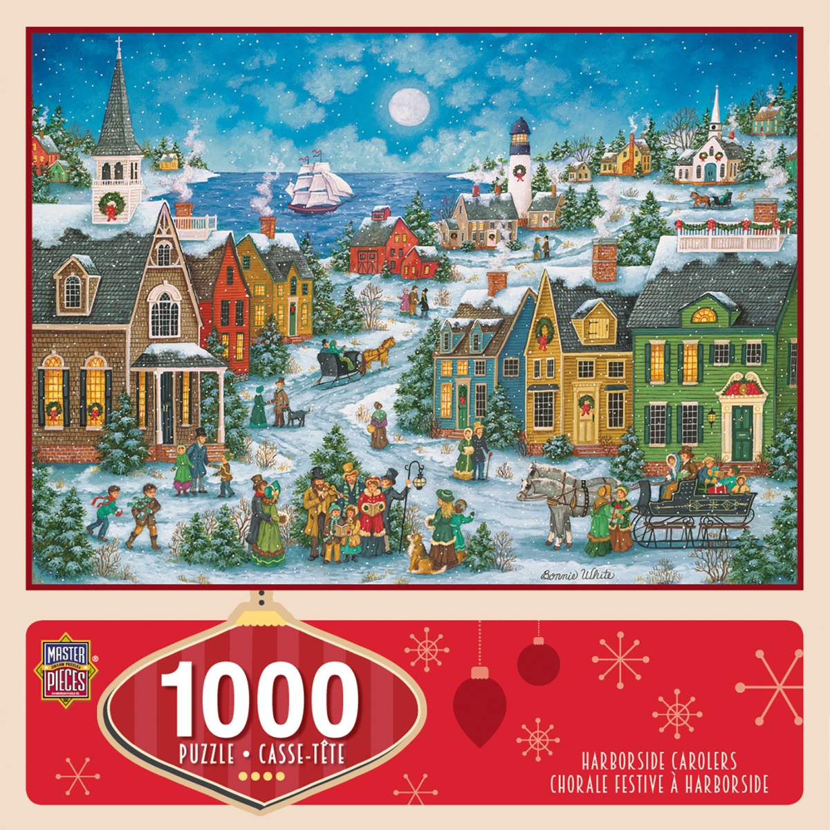 71674 19.25 X 26.75 In. Bonnie White Holiday Harbor Side Carolers Singing Carolers Jigsaw Puzzle - 1000 Piece