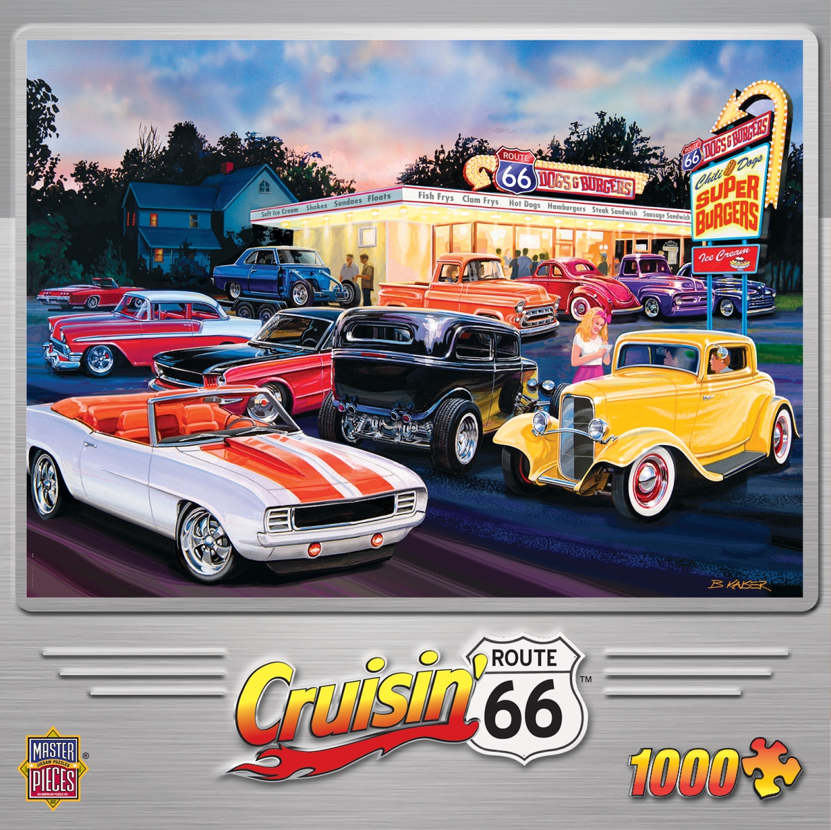 71765 19.25 X 26.75 In. Bruce Kaiser Cruisin Route 66 Dogs & Burgers Jigsaw Puzzle - 1000 Piece