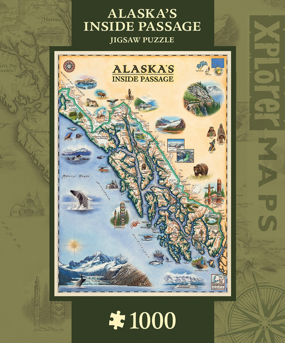 71849 19.25 X 26.75 In. Xplorer Alaska Inside Passage Map Jigsaw Puzzle - 1000 Piece