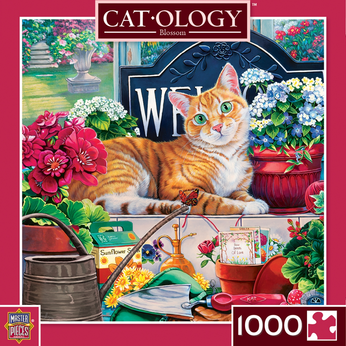 71947 25 X 25 In. Jenny Newland Catology Blossom Square Jigsaw Puzzle - 1000 Piece