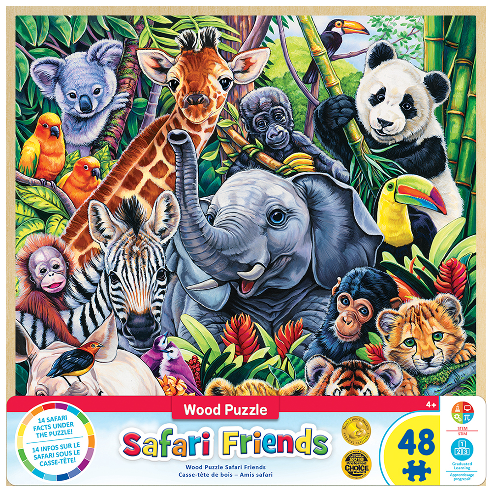 11554 11 X 11 In. Jenny Newland Wood Fun Facts Of Safari Friends Kids Puzzle - 48 Piece