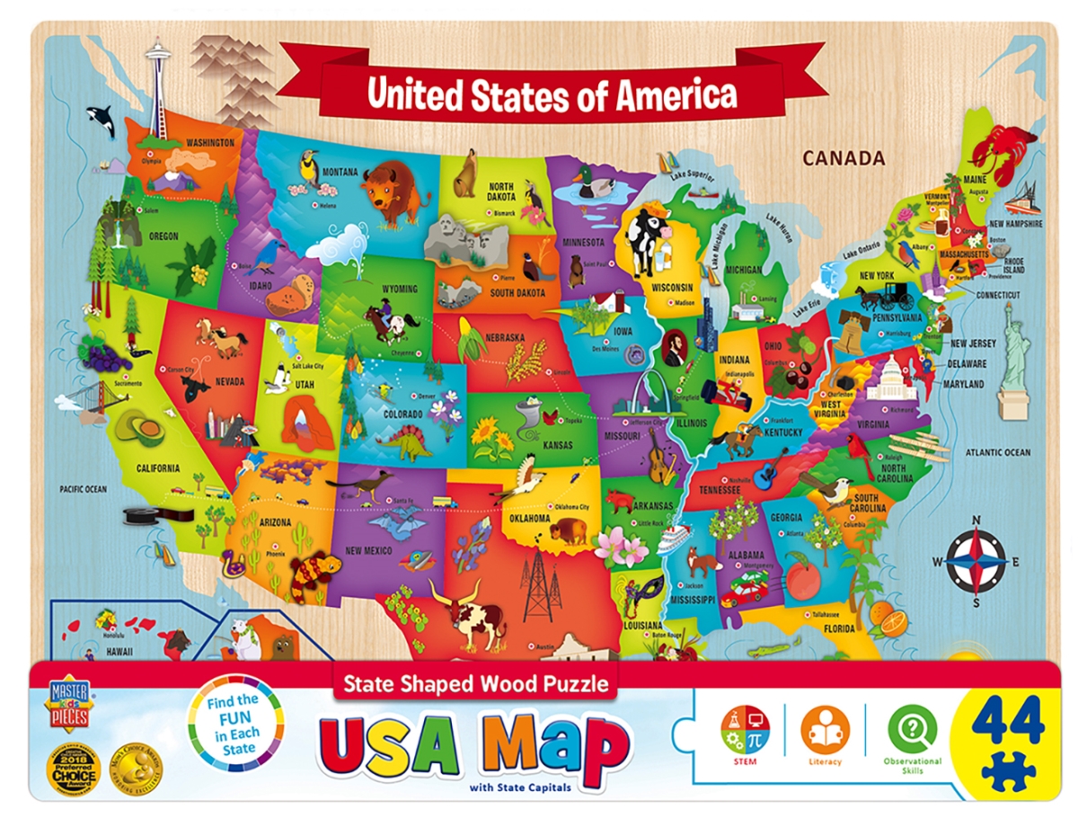 11702 16.5 X 11.75 In. Usa Map Wood Puzzle - 44 Piece