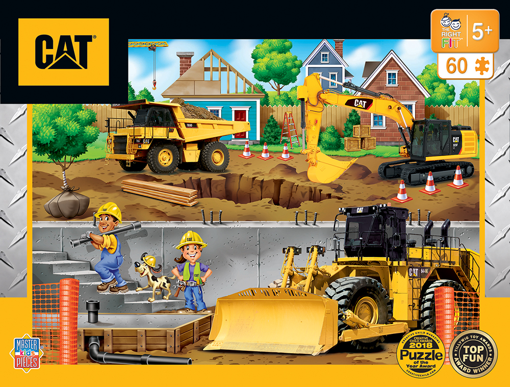 11729 14 X 19 In. Caterpillar In My Neighborhood Right Fit Construction Trucks Kids Puzzle - 60 Piece