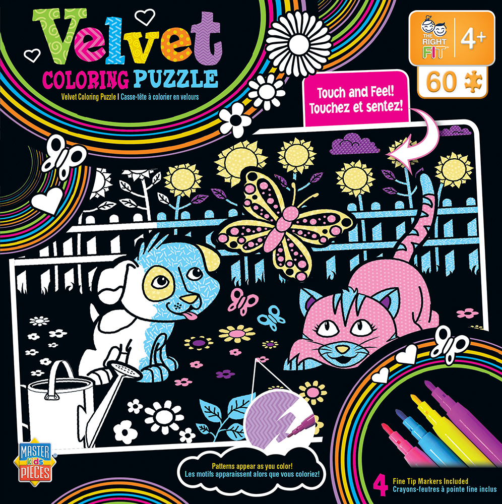 11752 Velvet Coloring - Puppy & Kitty Puzzle 8x8 Box - 60 Piece