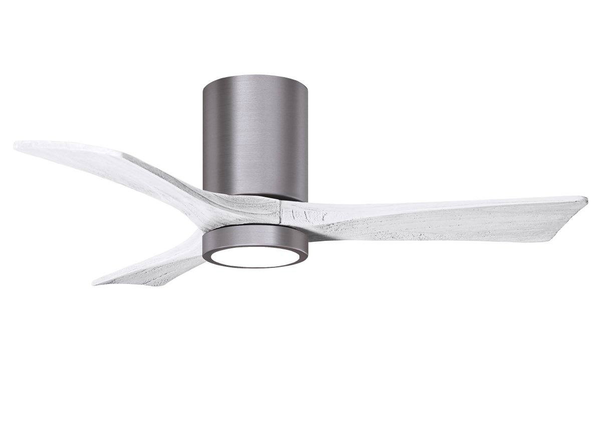 Picture of Atlas IR3HLK-BP-MWH-42 42 in. Irene-3HLK Three-Blade Flush Mount Paddle Fan with Matte White Tone Blades & Integrated LED Light Kit&#44; Brushed Pewter