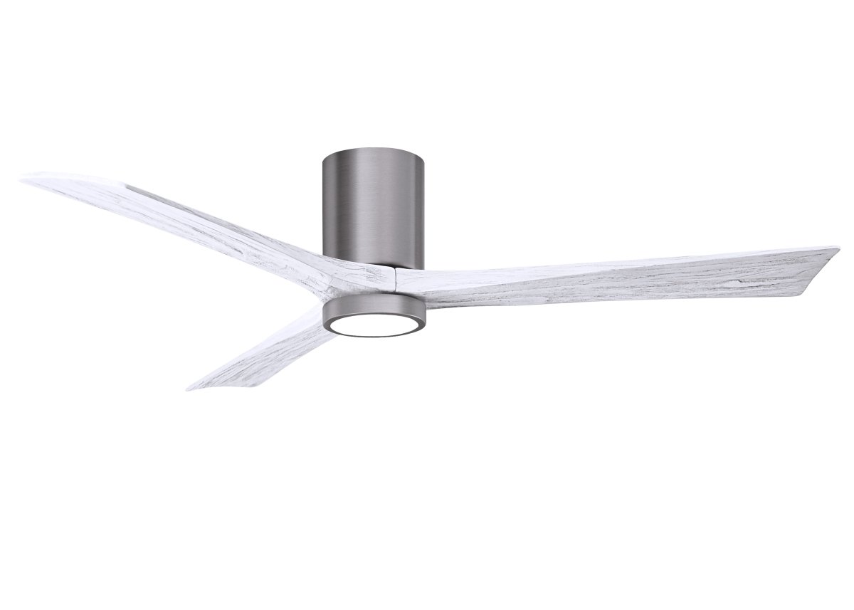 Picture of Atlas IR3HLK-BP-MWH-60 60 in. Irene-3HLK Three-Blade Flush Mount Paddle Fan with Matte White Tone Blades & Integrated LED Light Kit&#44; Brushed Pewter