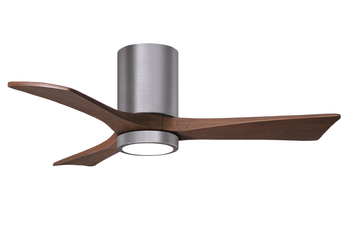 Picture of Atlas IR3HLK-BP-WA-42 42 in. Irene-3HLK Three-Blade Flush Mount Paddle Fan with Solid Walnut Tone Blades & Integrated LED Light Kit&#44; Brushed Pewter
