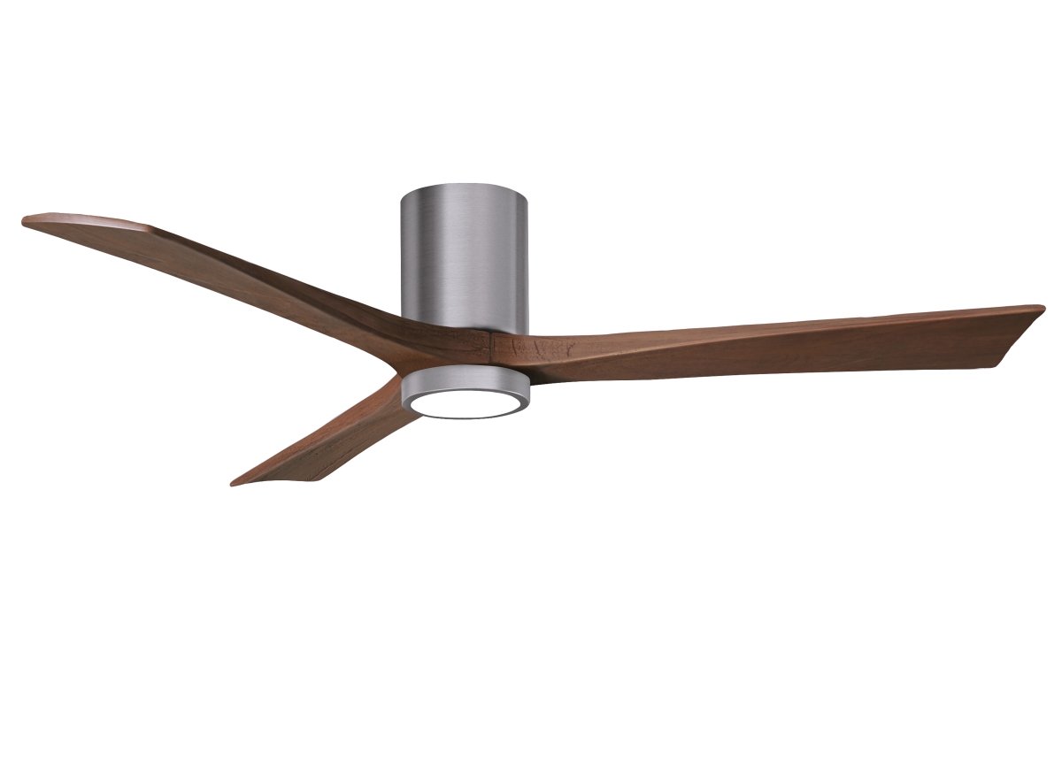 Picture of Atlas IR3HLK-BP-WA-60 60 in. Irene-3HLK Three-Blade Flush Mount Paddle Fan with Solid Walnut Tone Blades & Integrated LED Light Kit&#44; Brushed Pewter
