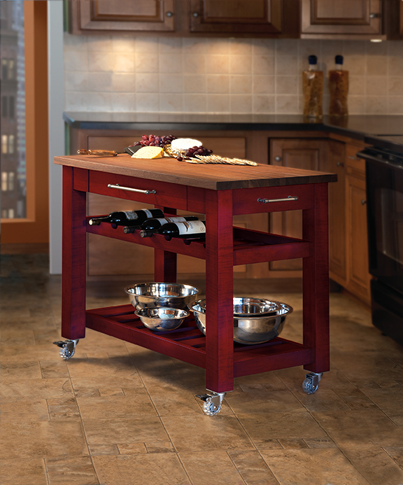 Martins Furniture 89121m Metro Mobile Kitchen Island - Red Stain With Walnut Top - 36 X 20 X 36 In.