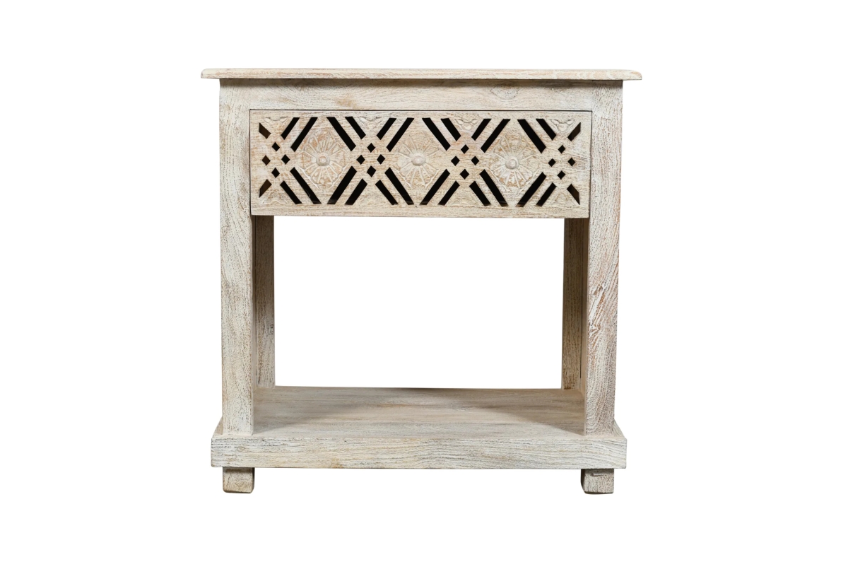 44114003 Manny 1-Drawer Solid Wood Nightstand - Distressed White