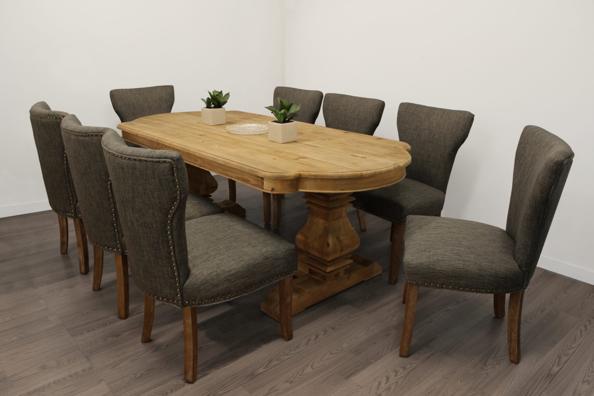 Kari-88011089-4 84 in. Dining Set with Rectangular Dining Table, 8 Howell Chairs - Dark Gray - 9 Piece