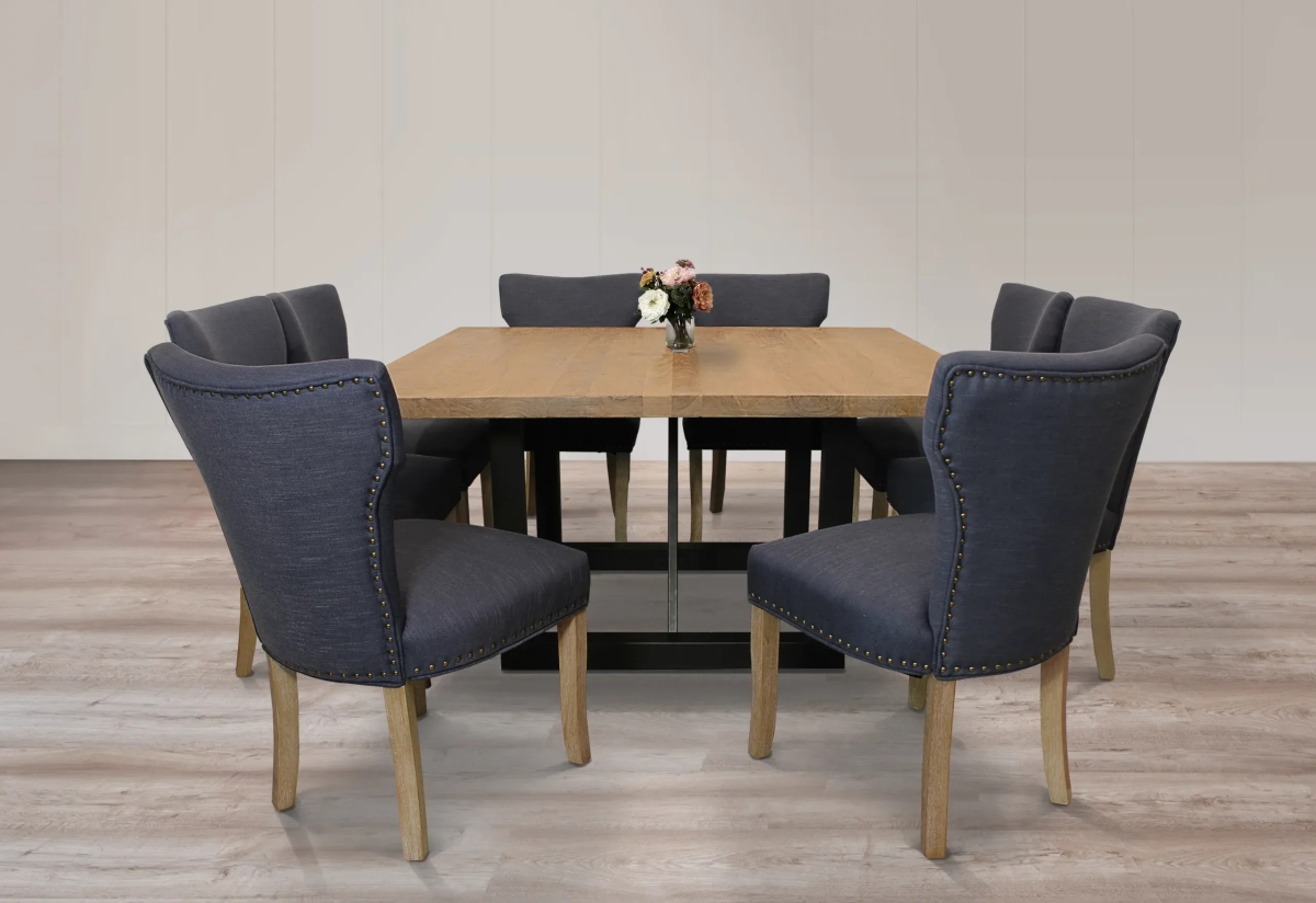 Damian60S-88011095-4 Dining Set with 8 Howell Chairs - Blue - 9 Piece
