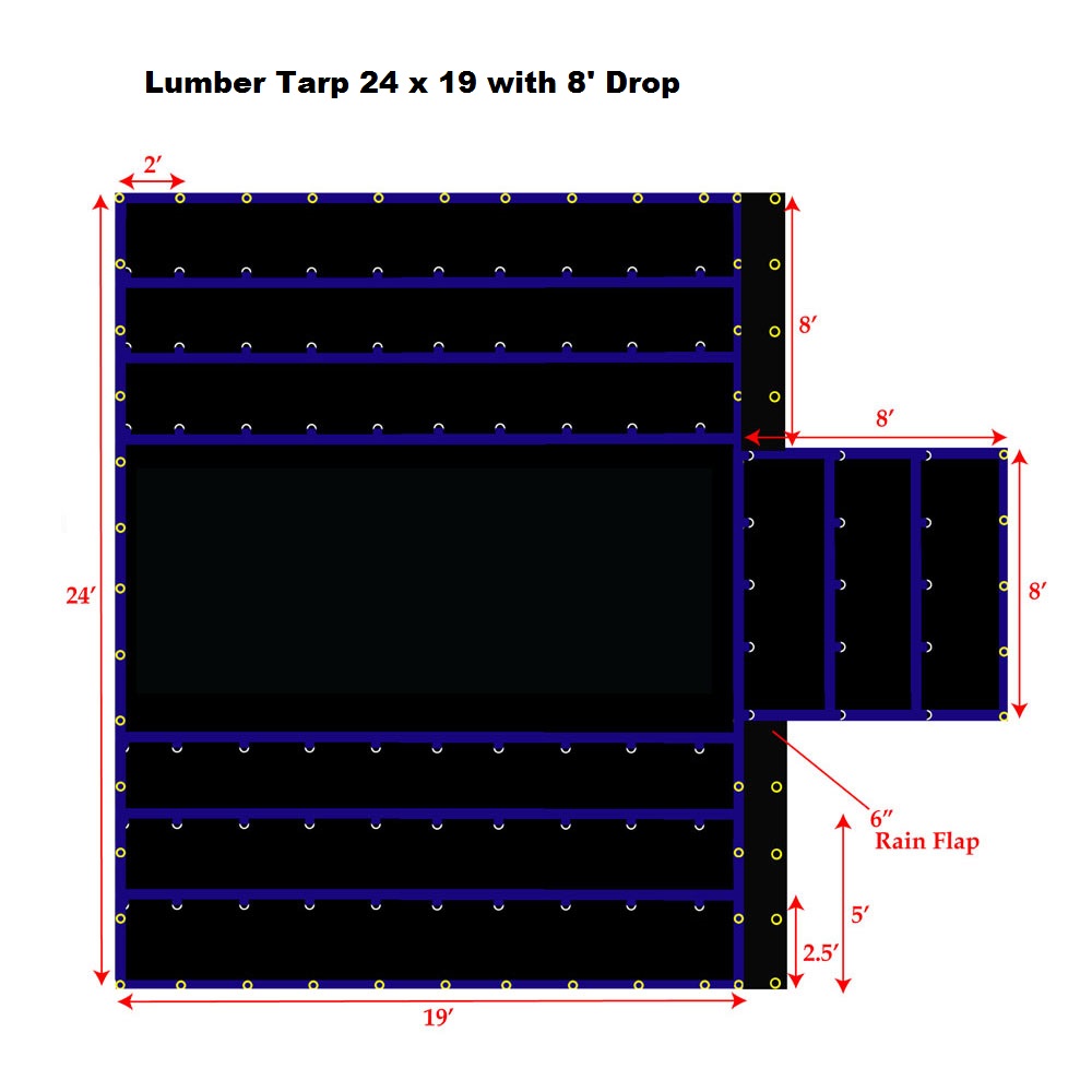 Ps Umt-lb15-b2419 24 X 19 Ft. Flatbed & Light Weight Lumber Tarp With 8 Ft. Drop, Black