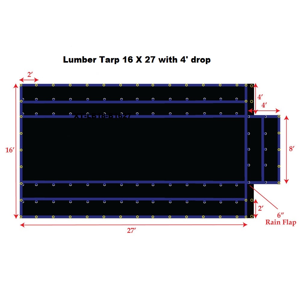 Ps Umt-lb15-b1627 16 X 27 Ft. Flatbed & Light Weight Lumber Tarp With 4 Ft. Drop, Black