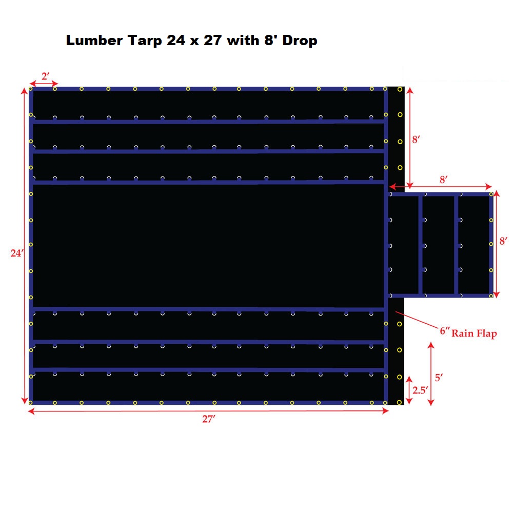 Ps Umt-lb15-b2427 24 X 27 Ft. Flatbed & Light Weight Lumber Tarp With 8 Ft. Drop, Black