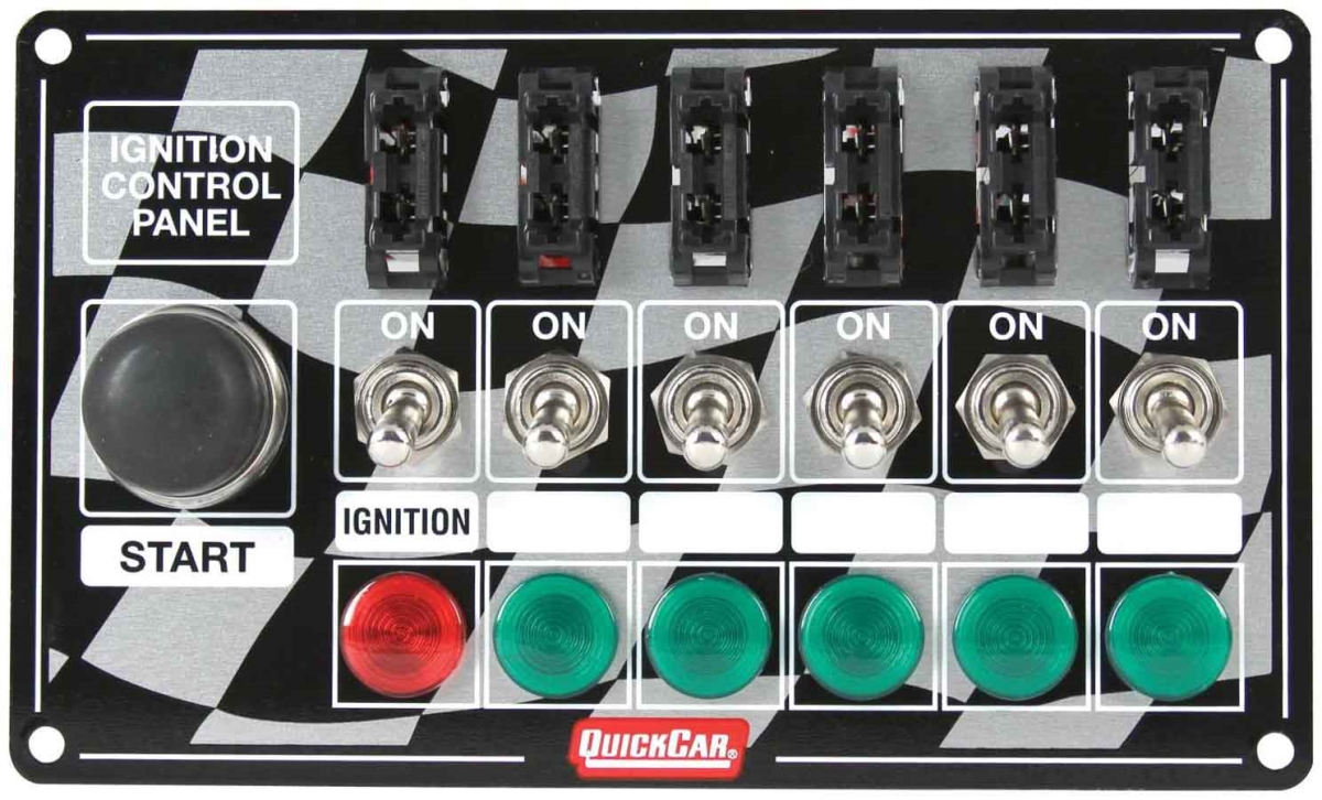 Qrp50-164 Icp20 Ignition Race Panel - Ignition Switch, Momentary Starter Button With- 5-accessory Switches - Lights - Atc Fused