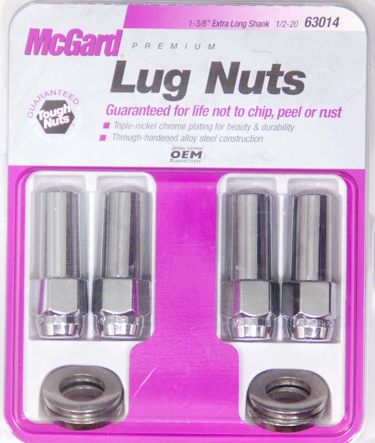 63014 0.5 In.-20 Extra Long Mag Lug Nut With Center Washer - Chrome, Pack Of 4