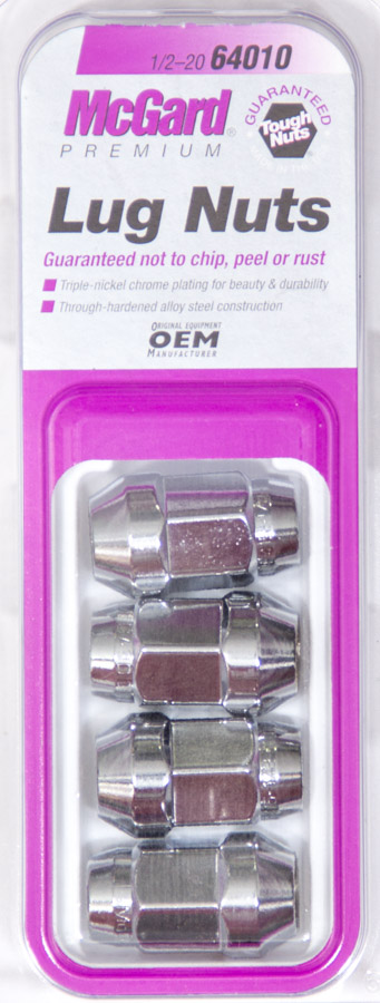 64010 0.5 In.-20 Bulge Conical Seat Lug Nut - Chrome, Pack Of 4