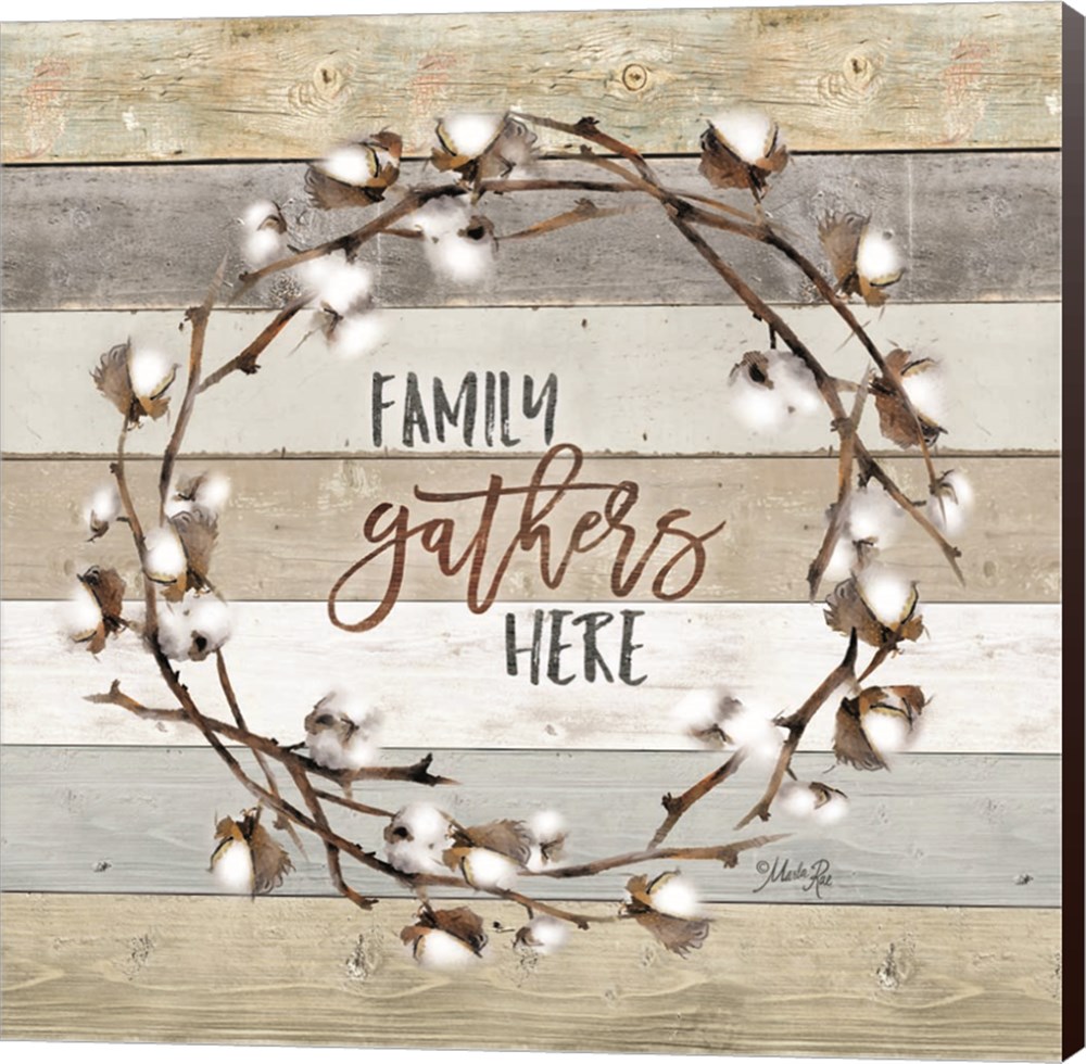 C958987-0120000-acdaama Family Gathers Here Cotton Wreath By Marla Rae Canvas Wall Art - 12 X 12 In.