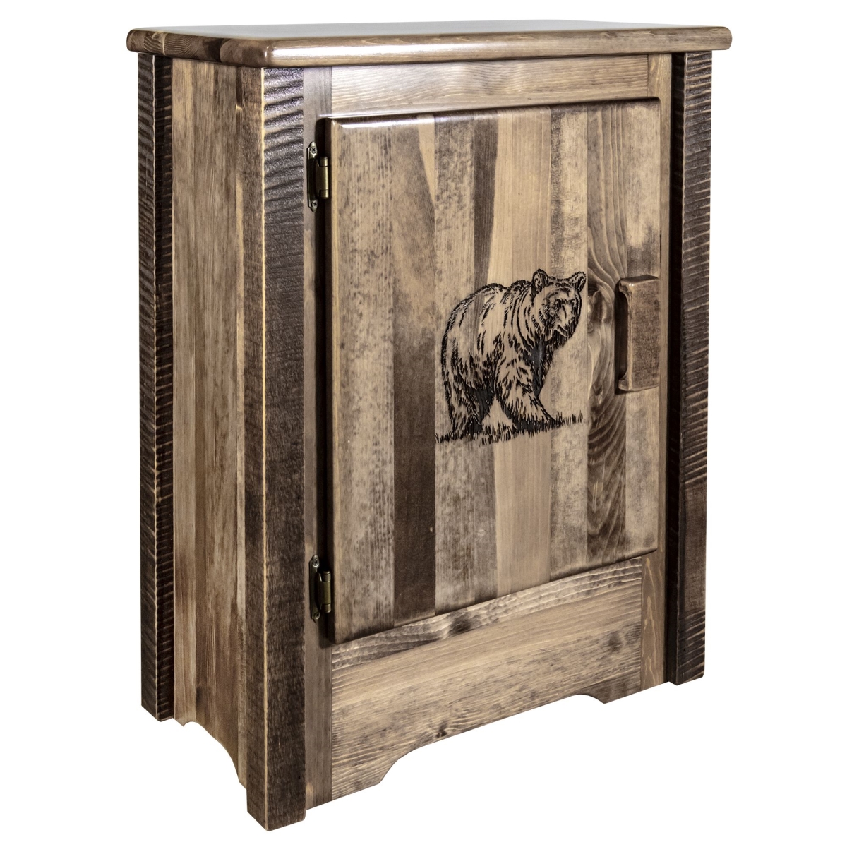Homestead Collection Accent Cabinet With Laser Engraved Bear Design, Left Hinged - Stain & Clear Lacquer, 23 X 19 X 10 In.