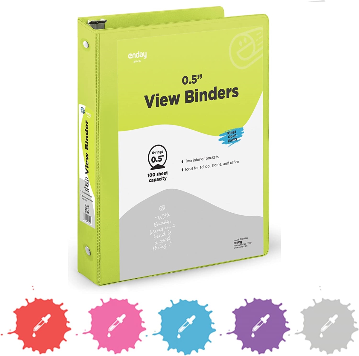 No.0497 0.5 in. 3-Ring View Binder with 2-Pockets, Green - Pack of 24
