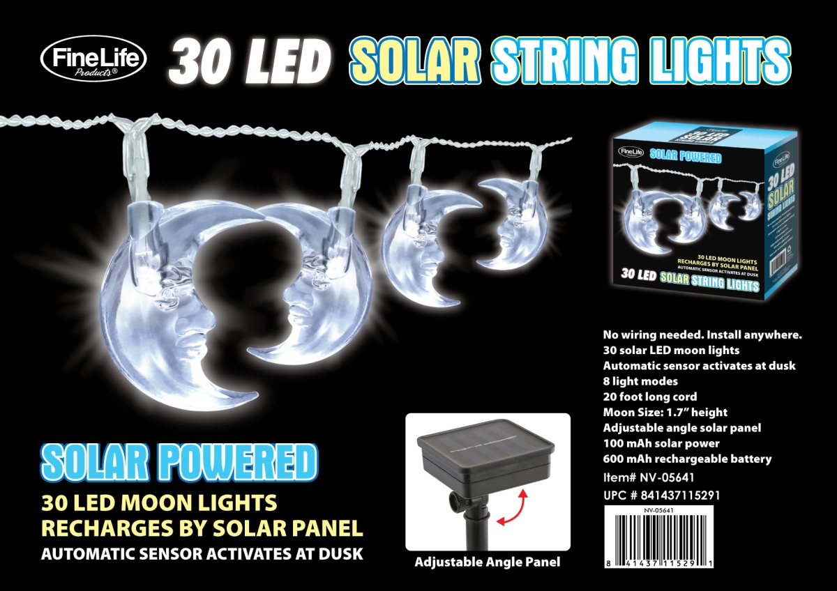 Nv-05641 30 Led Solar String Light - Moon Design - Pack Of 6