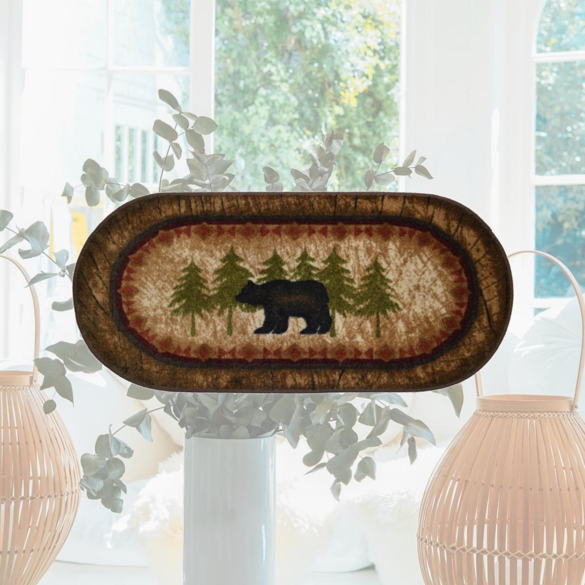 Picture of Mayberry Rug CC5276 30X46 30 x 46 in. Oval Cozy Cabin Birch Bear Printed Nylon Kitchen Mat & Rug