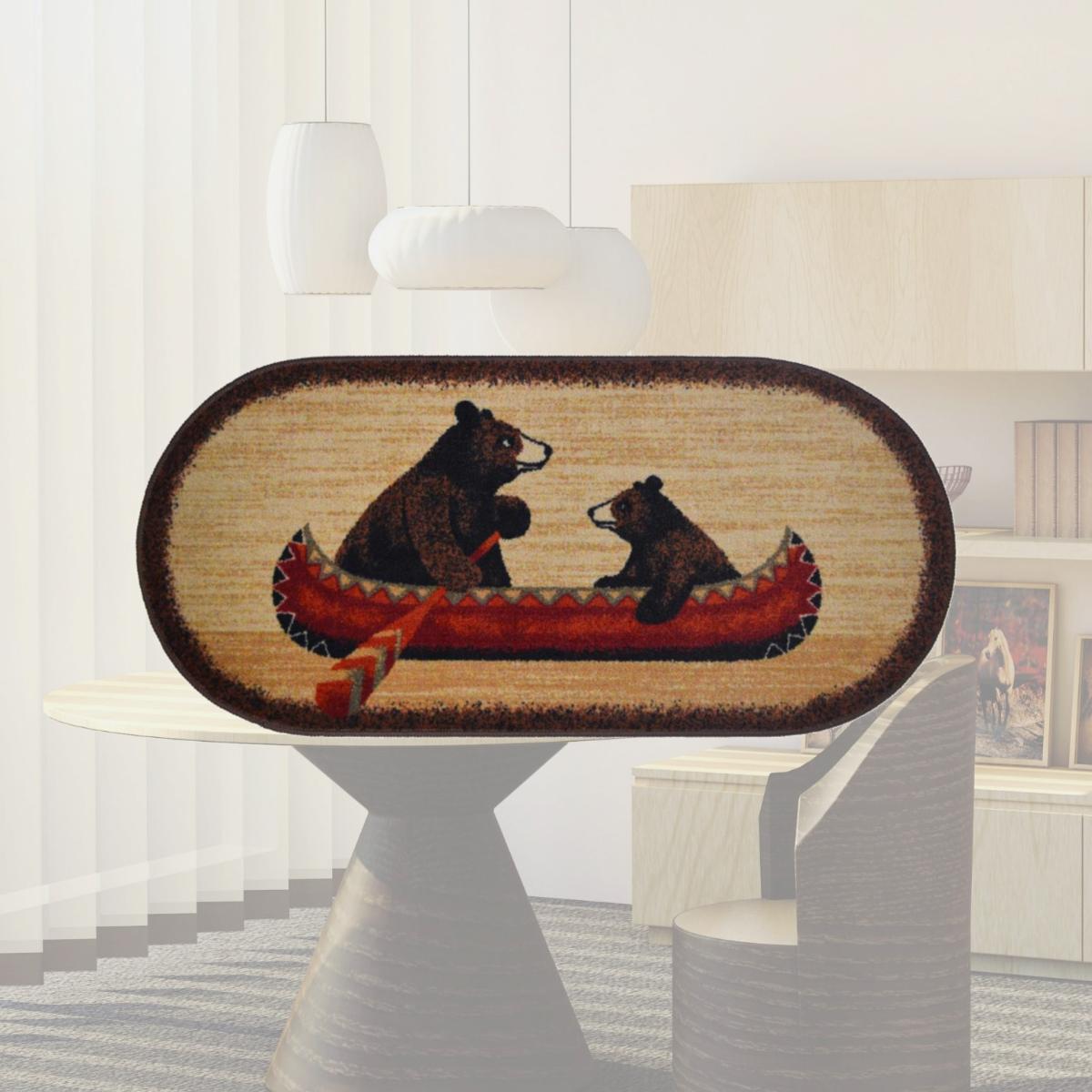 Picture of Mayberry Rug CC10449 20X44 20 x 44 in. Oval Cozy Cabin Bear Canoe Printed Nylon Kitchen Mat & Rug