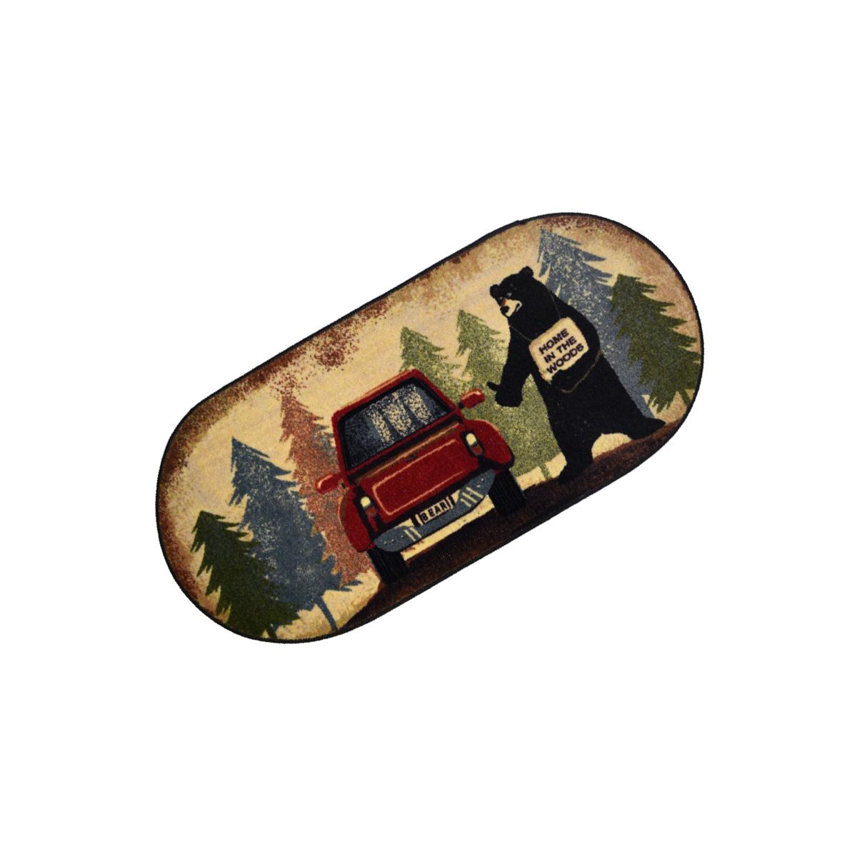 Picture of Mayberry Rug CC10452 20X44 20 x 44 in. Oval Cozy Cabin Hitchhiking Bear Printed Nylon Kitchen Mat & Rug