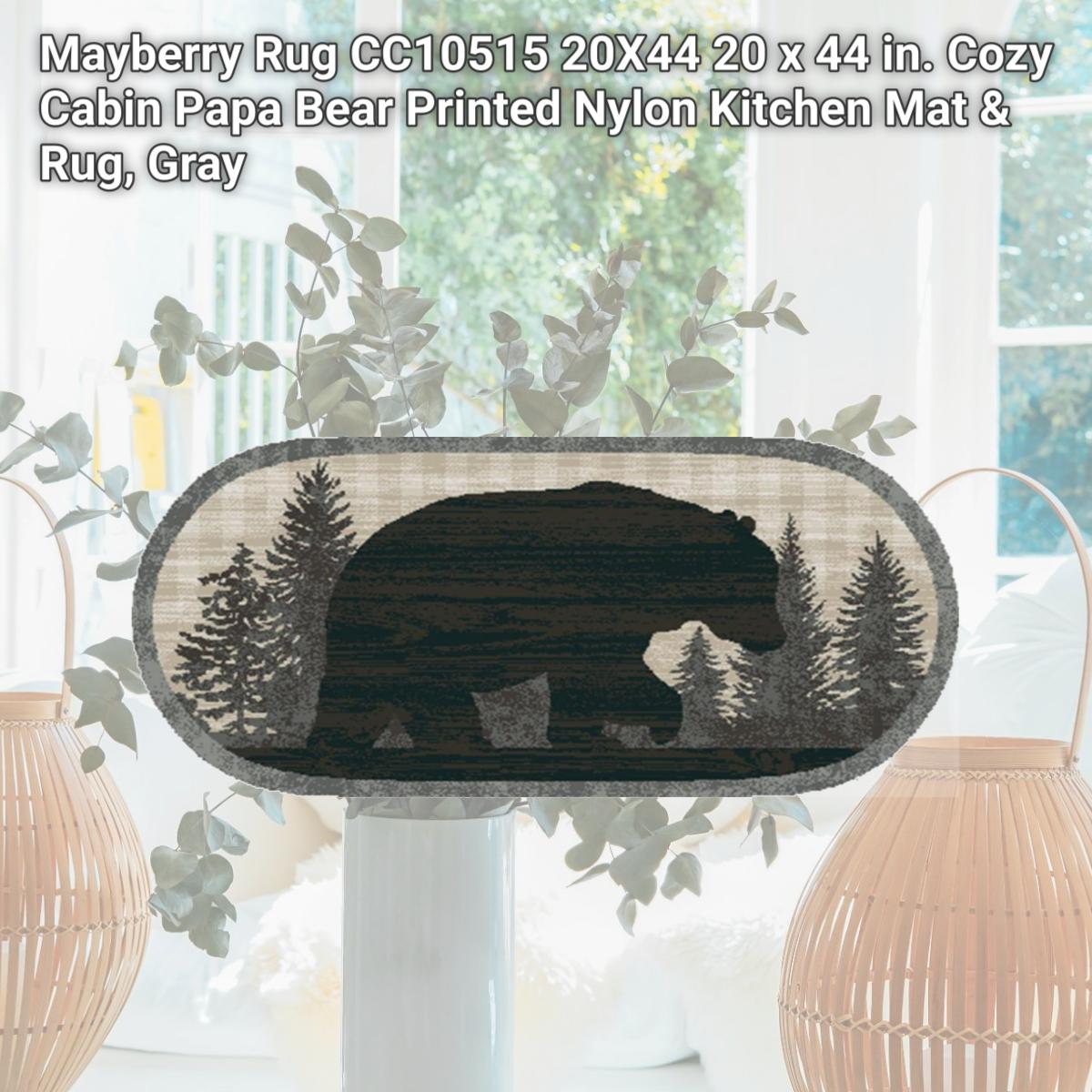 Picture of Mayberry Rug CC10515 20X44 20 x 44 in. Cozy Cabin Papa Bear Printed Nylon Kitchen Mat & Rug&#44; Gray