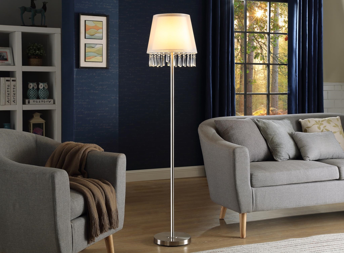 Myco Furniture Gn936 14 X 14 X 61 In. Gianna Floor Lamp, Brushed Nickel & White