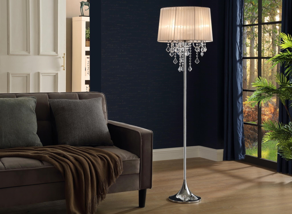 Myco Furniture Nt944 17 X 17 X 59 In. Natalia Floor Lamp, Nickel & White